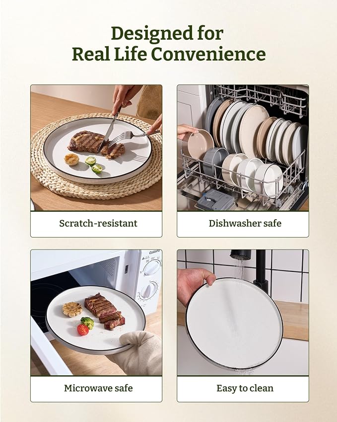 Famiware Nebula 12-Piece Dinnerware Set, White with Black Rim | Stoneware Dish Set for 4, Plates and Bowls, Microwave and Dishwasher Safe, Chip and Scratch Resistant