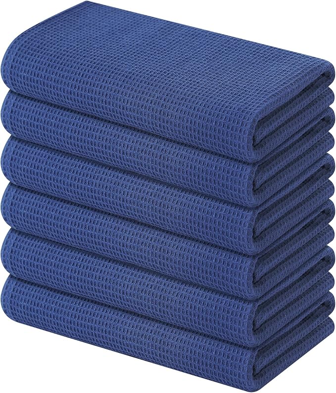 Homaxy 100% Cotton Waffle Weave Kitchen Towels, 6 Pack, Navy Blue | Soft and Absorbent Dish Towels, 16 x 26 Inches Quick Dry Hand Towels