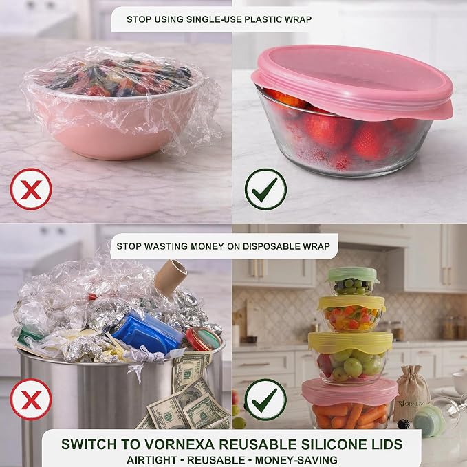 Silicone Stretch Lids 6 PCS – Airtight Reusable Food Covers for Bowls & Containers, Multi Size Flexible Silicone Lids, Leak Proof, BPA Free, Microwave Dishwasher & Freezer Safe