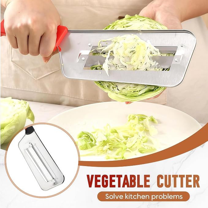 2026 New Stainless Steel Dual Blade Julienne Cutter, Multifunctional Vegetable Cutter, for Sauerkraut Coleslaw Mandoline Slicer With Silicone Finger Grips Peeler