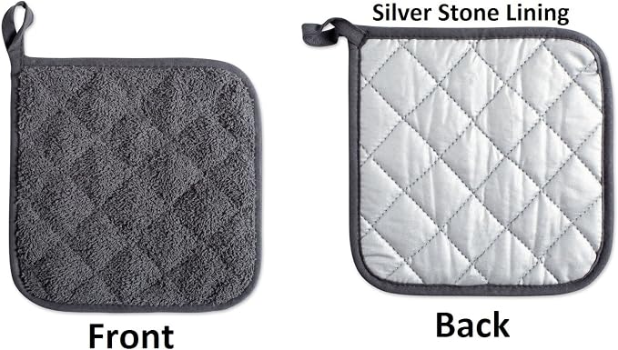 DII Basic Terry Collection Quilted 100% Cotton, Potholder, Mineral Gray, 3 Piece