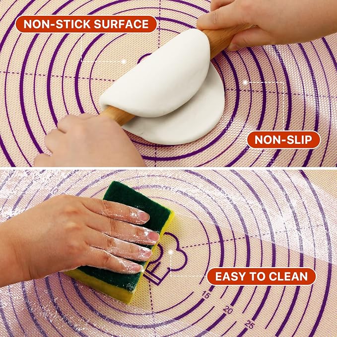 DANIA & DEAN 26"x16" Extra Thick Silicone Baking Mat for Pastry and Bread | Non-Slip & Non-Stick Mat with Measurements, for Pizza, Pie Crust, Dough Rolling, Pasta & Sourdough, Reusable Counter Sheet