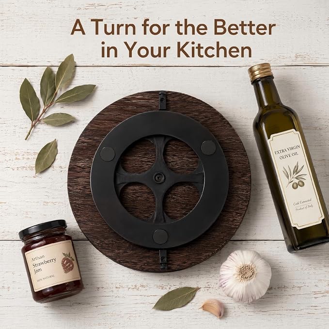 Lazy Susan Turntable Organizer for Table Top 10" （Black） | Round Wooden Lazy Susan for Cabinet, Farmhouse Decorative Tray for Coffee Table, Kitchen Organizer, Center Piece Decor, Ru