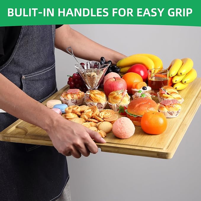 GarveeHome Extra Large Bamboo Cutting Board, 30 x 20 in Wooden Chopping Board for Kitchen, Butcher Block with Juice Groove and Handles, Stove Top Cover, Over Sink Noodle Board