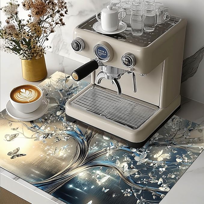 HOMETITUTE Silver Butterfly Tree Stove Top Cover 28x20 Diatomite Decor Mat