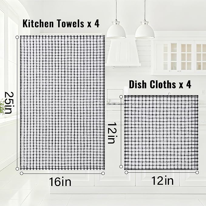 Homaxy Kitchen Towels and Dishcloths Set, Set of 16, Black | Cotton Terry Kitchen Dish Towels, Super Soft and Absorbent Dish Cloths, 16 x 25 and 12 x 12 Inches