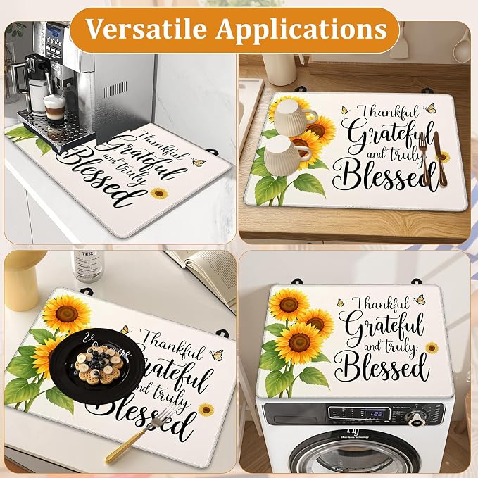 Sunflowers Glass Top Stove Cover Protector,Thankful Grateful Stove Top Covers for Electric Stove,Washable Heat Resistant Cooktop Mat Anti-Slip Range Covers, 28 x 20 Inch