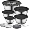 Premium Brushed Stainless Steel Mixing Bowls Sets, Easy To Clean, Space Saving, Great for Cooking, Baking, Prepping Needs 0.25qt, 1qt, 1.5qt, 3qt, 5qt (9 pc Anti Slip with Lid and Graters)