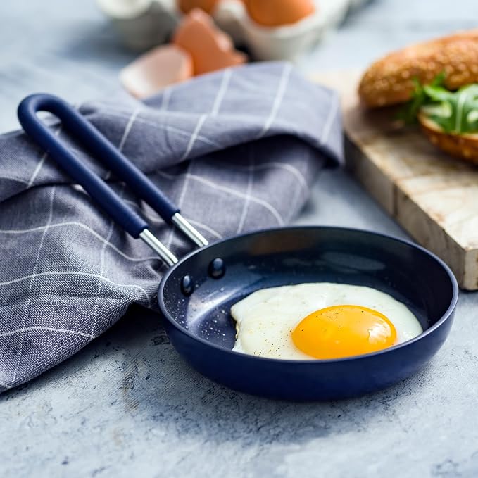 Blue Diamond Diamond Infused Ceramic Nonstick Mini Egg Pan, Blue | PFAS-Free Ceramic Nonstick, Dishwasher & Oven Safe, Stay Cool Silicone Handle, Durable Metal Utensil Safe