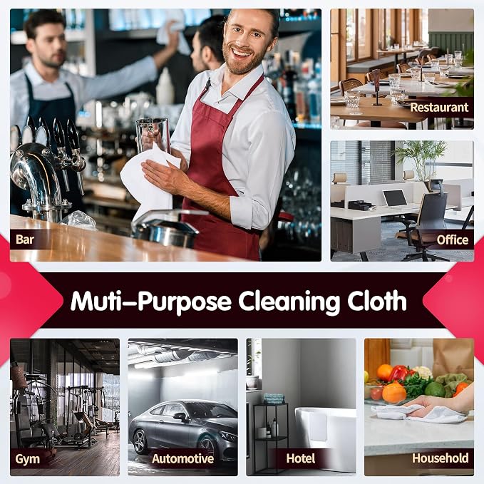 White Microfiber Cleaning Cloth -Pack of 8, Highly Absorbent Cleaning Rags, 16"X12" All Purpose Cleaning Towels for Housekeeping, Kitchen, Car, Lint Free and Reusable Microfiber Towels