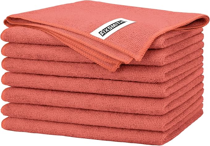 Red Microfiber Cleaning Cloth -Pack of 8, Highly Absorbent Cleaning Rags, 16"X12" All Purpose Cleaning Towels for Housekeeping, Kitchen, Car, Lint Free and Reusable Microfiber Towels