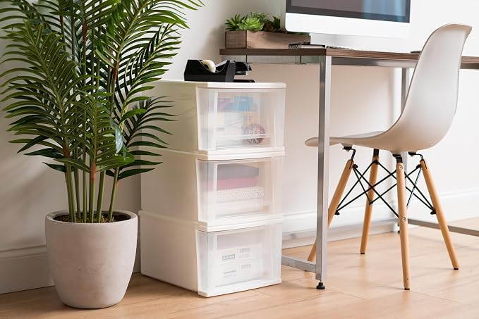 IRIS USA 4-Pack, 17 Qt. Medium Stacking Drawer Storage Organizer, White | Keep clothing, accessories, office supplies, and everyday essentials organized around your home with easy access storage
