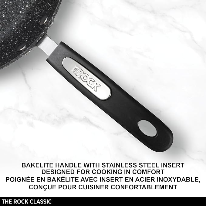 Starfrit The Rock 24 cm (9.5") Non-Stick Fry Pan - Durable Forged Aluminum - Oven Safe - PFOA Free - Easy to Clean - Black