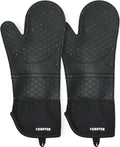 Extra Long Silicone Oven Mitts - Heat Resistant up to 500°F, 15'' Waterproof and Non-Slip Oven Gloves with Soft Quilted Liner - Perfect for BBQ, Cooking, Baking, and Grilling - 1 Pair, Black