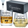 Wedding Planning Glass Engagement Gifts for Couples - Wine Whiskey Fiance Gift for Her and Him - Newly Engaged Couple Unique Glasses with Diamond Wine Stopper