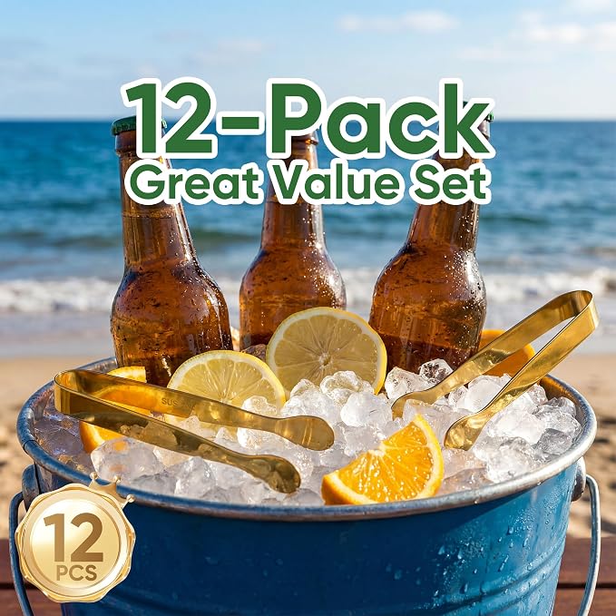 12 Pcs Gold Serving Tongs, Stainless Steel Ice Tongs Mini Sugar Tongs for Kitchen Appetizers, Party. Ting Tongs for Serving Food, Ice, Sugar Cube, Salad, Desserts