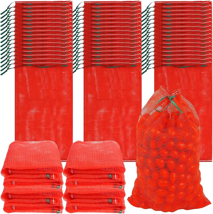 50pcs Mesh Produce Bags 60 lbs Extra Large PP Mesh Vegetable Bags 19"×31" Reusable Produce Bag Washable Net Bag for Vegetables Onions Potatoes Citrus Crawfish, Red