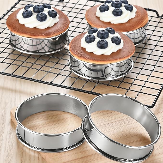 16packs English Muffin Rings Crumpet Rings 4 Inch Stainless Steel Double Rolled Tart Ring Nonstick Metal Round 4'' Ring Molds for Baking Cookies, Pancakes, Pastry