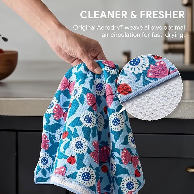 RECYCO Waffle Kitchen Towel Set of 2 - Quick Dry Microfiber Sustainable Dish Towels - Absorbent Reusable Cleaning Tea Towels - Lightweight Hand Towels,16”x 28”, Cloud Blue