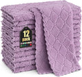 Homaxy 12 Pack Super Soft & Absorbent Dish Cloths, 10" x 10", Purple | Coral Velvet, Nonstick Oil Fast Drying Microfiber Cleaning Cloth, No Lint Household Dishcloths