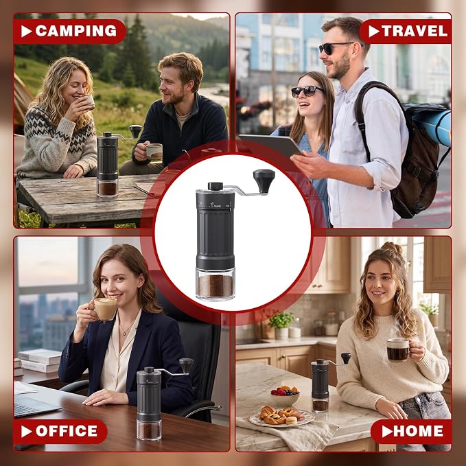 Manual Coffee Grinder, 40 Adjustable Grind Settings Ceramic Burr Hand Coffee Bean Grinder, Portable Small Coffee Grinder for Espresso, French Press, Pour Over, Travel, Office, Camping, Black
