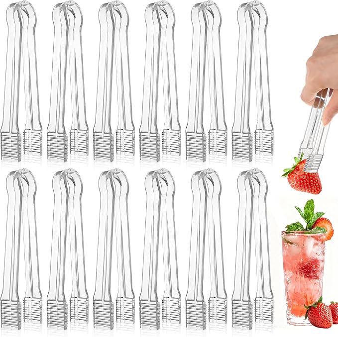 12 PCS Plastic Tongs, Plastic Tongs for Serving Food, 6.3 Inches Clear | Disposable Tongs, Mini Tongs, Kitchen Small Serving Utensil Tongs for Party Ice Catering Buffet Bakery Salad