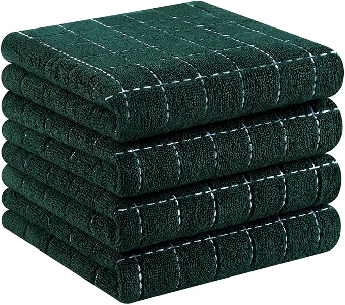 Homaxy 100% Cotton Terry Kitchen Towels, 4 Pack, Blackish Green | Ultra Soft and Absorbent Dish Towels for Kitchen, Suitable for Drying and Washing Dishes