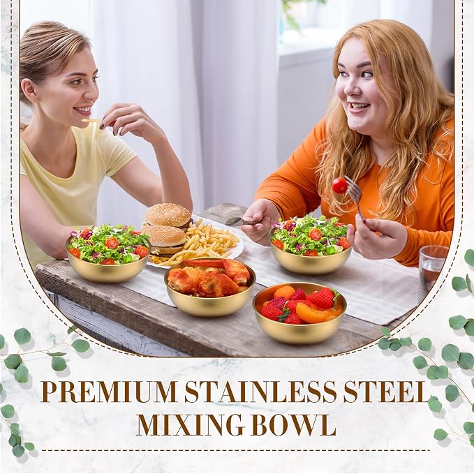 Nuogo 10 Pcs Gold Bowls 4.7 Inch Stainless Steel Mixing Bowls Decorative Esthetician Bowl for Facial Metal Serving Bowl for Holiday Birthday Party Wedding Baking Prepping Salad Fruit Soup