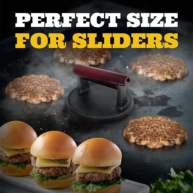Ian's Smash Burger Press 4 Inch, Cast Iron Hamburger Press Heavy Duty - Burger Smasher, Griddle & Meat - Perfect Size for Sliders!