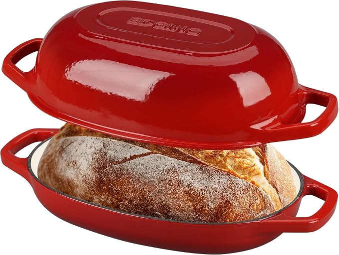 EDGING CASTING Enameled Cast Iron Oval Dutch Oven Pot with Lid, Dutch Oven for Sourdough Bread Baking, Bread Oven, Bread Dutch Oven, Oval Bread Pan, 5qt, Red