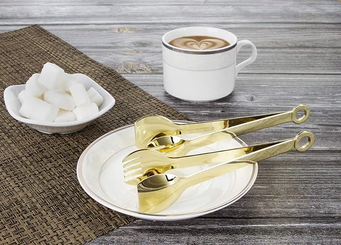 MSY BIGSUNNY Mini Appetizer Tongs Stainless Steel Set of 4, Metal Small Serving Tongs, 6 Inch(15.2cm, Golden)