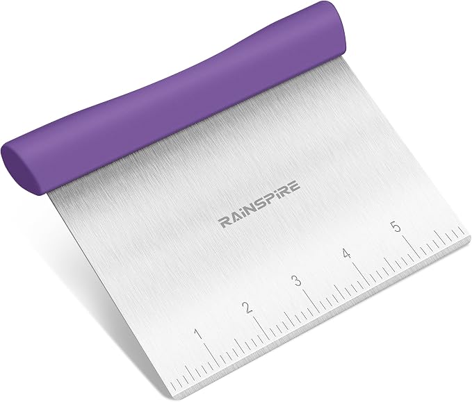 Upgraded 304 Stainless Steel Multi-Purpose Bench Scraper with Measurement Marks, Dishwasher Safe, Dough Cutter for Pizza, Bread and Cookie Dough Vegetable Chopper, Baking Supplies (Purple)