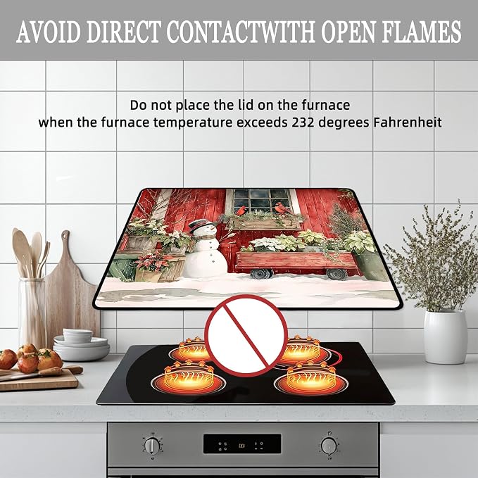 Snowman Glass Stove Top Cover Protector,Christmas Courtyard Electric Stove Top Cover Glass Top Stove Cover Protector,Heat‑Resistant Stove Top Cover,Hummingbird Kitchen Decor Accessories