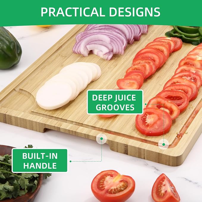 GarveeHome 20 in Large Cutting Board, Bamboo Wood Cutting Board for Kitchen with Handles and Juice Groove, Reversible Chopping Board for Meat, Cheese Board Charcuterie Serving Tray, 20 x 14 in