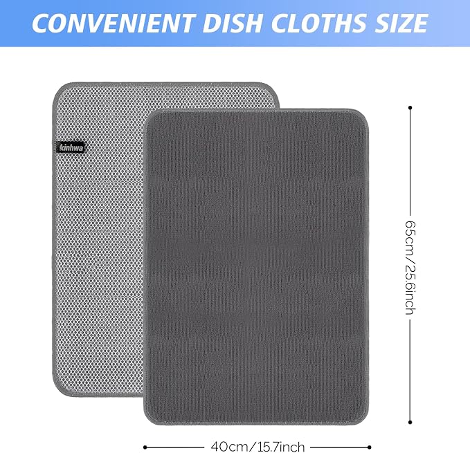 Dish Cloths for Washing Dishes with Scrub Side, Microfiber Dish Rags | Dual-sided microfiber dish cloths with scrubber for stuck-on food, quick dry kitchen washcloths 6 Pack, 15" x 25 Inch Gray