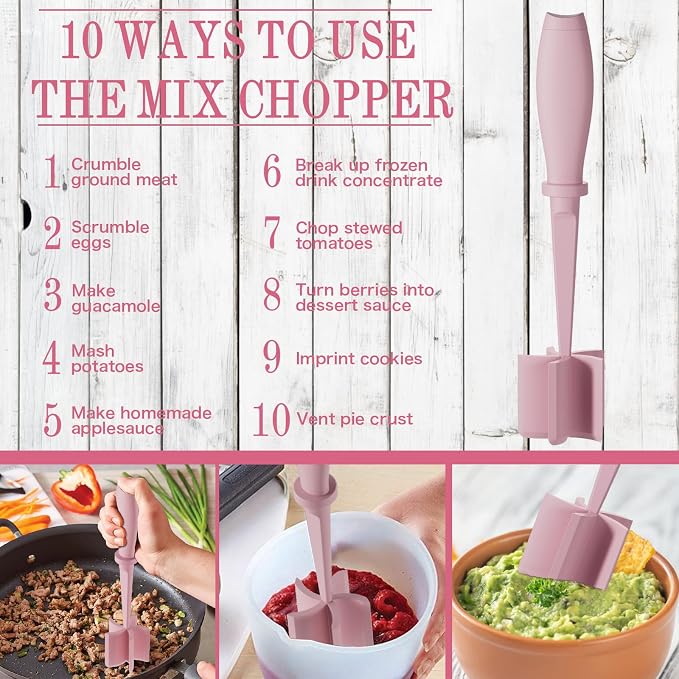 2 Pack Meat Chopper Ground Beef Masher Tool for Hamburger | 5 Curve Blades Heat Resistant Meat Masher Tool, Turkey and More, Nylon Hamburger Chopper Utensil Non-scratch Utensils-Pink