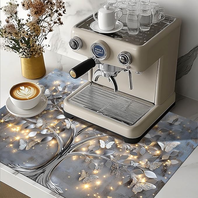 HOMETITUTE Silver Butterfly Tree Stove Top Cover 28x20 Diatomite Mat