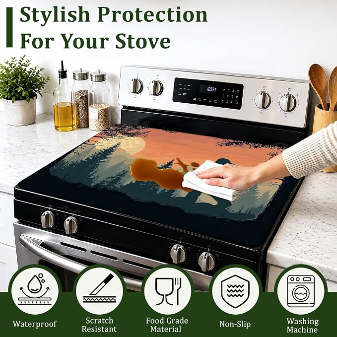 Big Foot Stove Top Covers for Electric Stove,Sunset Forest Electric Gas Stove Pad Heat Resistant Range Cooktop Protector for Home Decor Kitchen 28.5"x20.5"