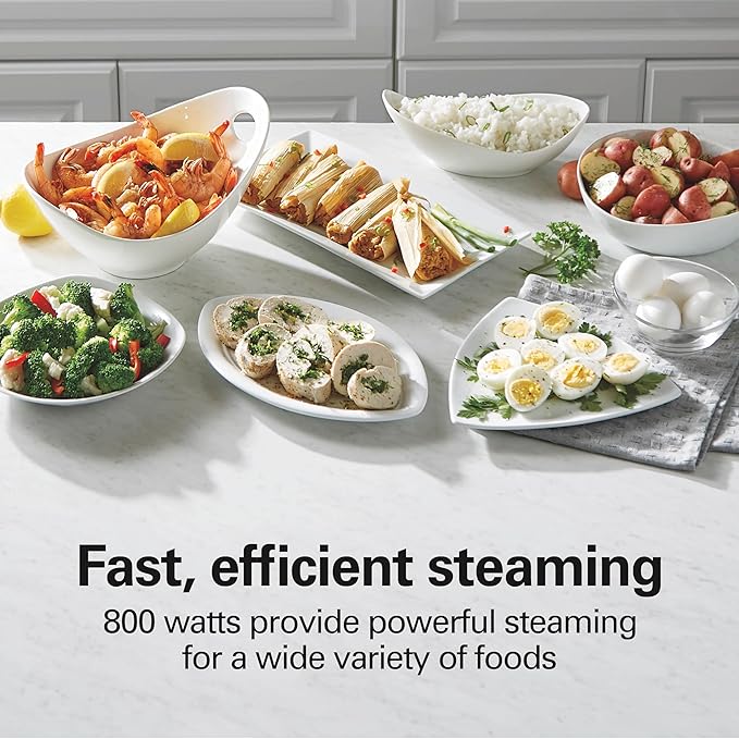 Hamilton Beach Electric Food Steamer, Rice Cooker & Egg Boiler | For Quick Healthy Cooking | 9.5 Qt. Stackable Three-Tier Bowls For Vegetables and Seafood | Auto Shutoff | Black