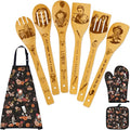 Horror Merch,9Pcs Bamboo Cooking Utensils Set,Spoons with Apron Oven Mitts Pot Holder,Halloween Horror Gifts for Men Women,Horror Decor,Horror Collectibles,Spooky Kitchen Accessories
