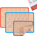 Silicone Baking Mat Macaron Set of 3-2 Half Sheet Liners 1 Quarter Sheet | Non Stick Silicon Cookie Oven Liner For Macaroons, Bake Pans, Pizza, Toaster, Cake and Bread Making (Red,Blue,Gray)