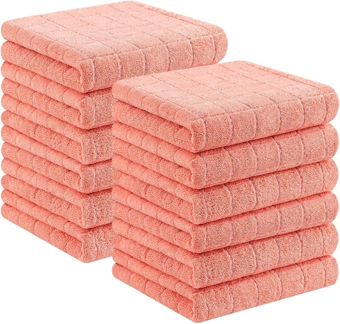 Homaxy 100% Cotton Terry Kitchen Towels, 12 Pack, Coral | Ultra Soft and Absorbent Dish Towels for Kitchen, Suitable for Drying and Washing Dishes