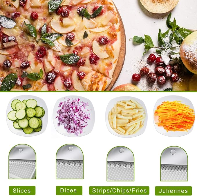 ONCE FOR ALL Safe Mandoline Slicer, All in 1 Vegetables Slicer, Light Blue | Adjustable Thickness, Potato Slicer Veggie Chopper, Strips Julienne Dicer, French Fry Cutter, Dishwasher Safe, Kitchen Gift