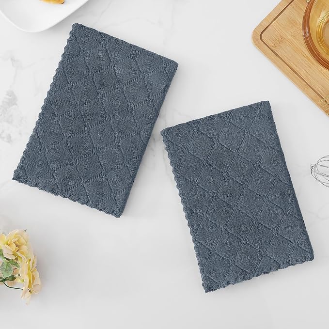 Homaxy 12 Pack Super Soft Absorbent Dish Towels, 13" x 19", Dark Grey | Coral Velvet, Nonstick Oil Fast Drying Microfiber Cleaning Cloth, No Lint Dishcloths for washing and drying