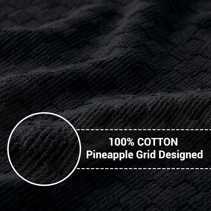 Homaxy 100% Cotton Terry Dish Cloths, 12"x12", 8-Pack, Black | Ultra Soft Absorbent Dish Towels with Hanging Loop, Pineapple Grid Designed