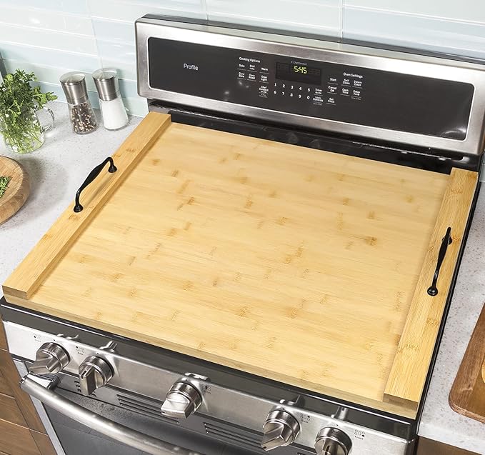 GASHELL Noodle Board Stove Cover with Handles for Electric, Gas Stove Top | 100% Bamboo, Natural, Increases Countertop Space, Multi-purpose, used as Charcuterie Board, Serving Tray, Turkey Board