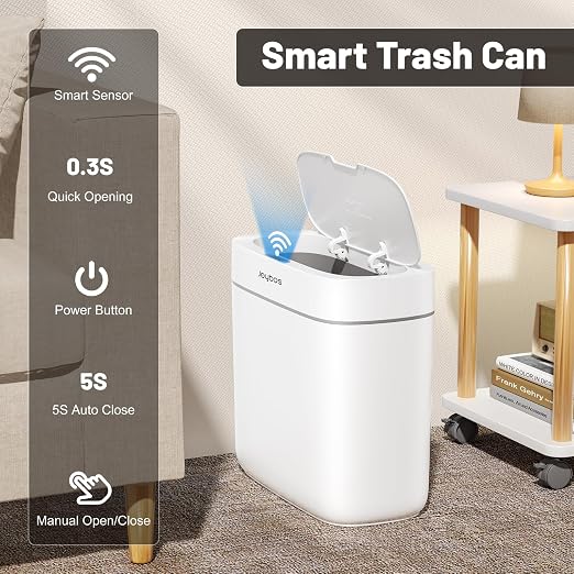 MOPALL 3.5 Gallon Motion Sensor Bathroom Trash Can with Lid | IPX5 Waterproof, Touchless Automatic Lid, Odor Control, Slim Design for Narrow Spaces