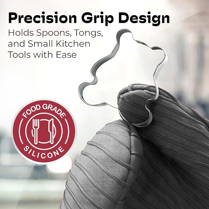Silicone Mini Oven Mitts - Grey Set of 2 - Heat Resistant to 536 F / 280 C Kitchen Gloves Professional Grade Pot Holders for Cooking Baking