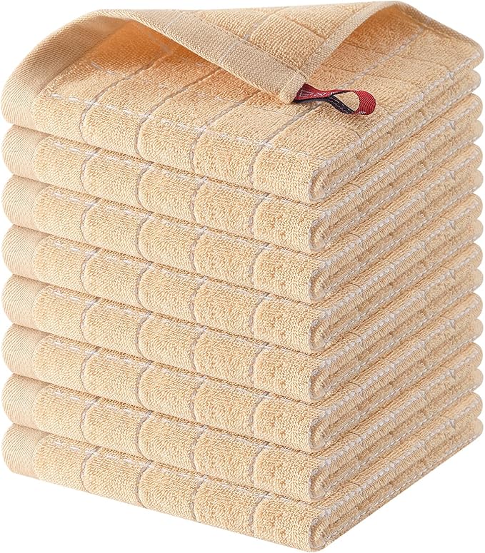 Homaxy 100% Cotton Terry Kitchen Dish Cloths, 8 Pack, Apricot | Ultra Soft and Absorbent, Suitable for Drying and Washing Dishes