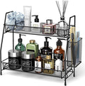 Bathroom Organizer Countertop, Spice Rack Organizer for Cabinet,Black | 2-Tier Bathroom Counter Organizer,Vanity Organizer Corner Shelf with Small Basket for Sink,Kitchen,Bedroom,Living room,Office